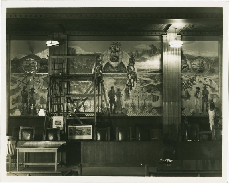 Lucile Lloyd: "California's Name" WPA mural, California State Building (Los Angeles, Calif.)